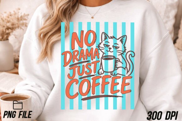 Cat Coffee Funny Hand-Drawn PNG for T-Shirt Designs