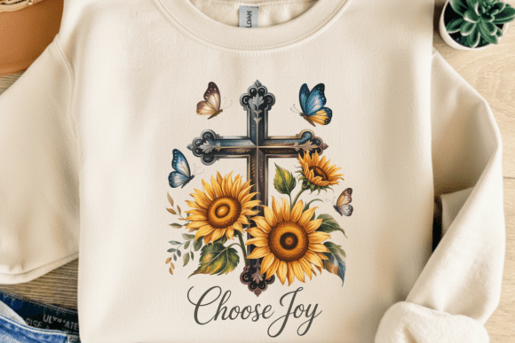 Choose Joy Sunflower Cross for T-Shirt Designs