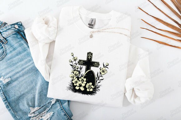 Easter Cross with Flowers Illustration for T-Shirt Designs