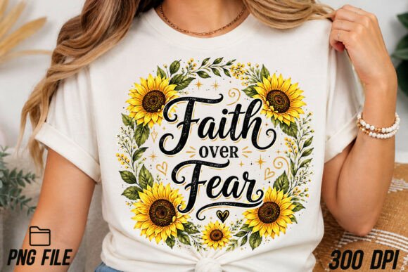 Faith Over Fear Sunflower Wreath PNG for T-Shirt Designs