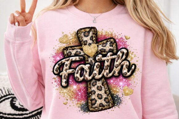 Faux Leopard Print Faith Cross PNG for T-Shirt Designs