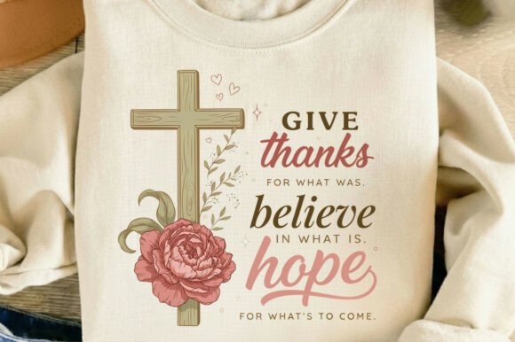 Give Thanks Believe Hope Faith Cross Png for T-Shirt Designs