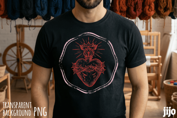 Sacred Heart Crown Thorns PNG for T-Shirt Designs